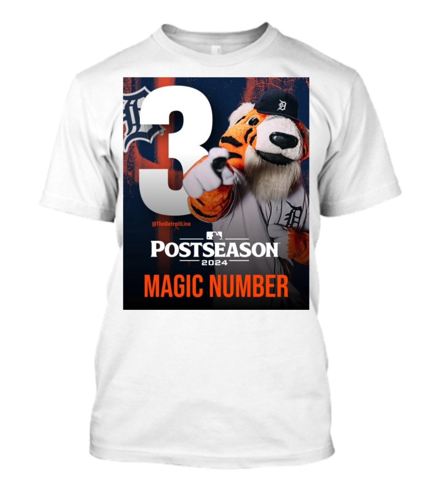 The Detroit Line Postseason 2024 Magic Number 3 Tiger Mascot T-Shirt