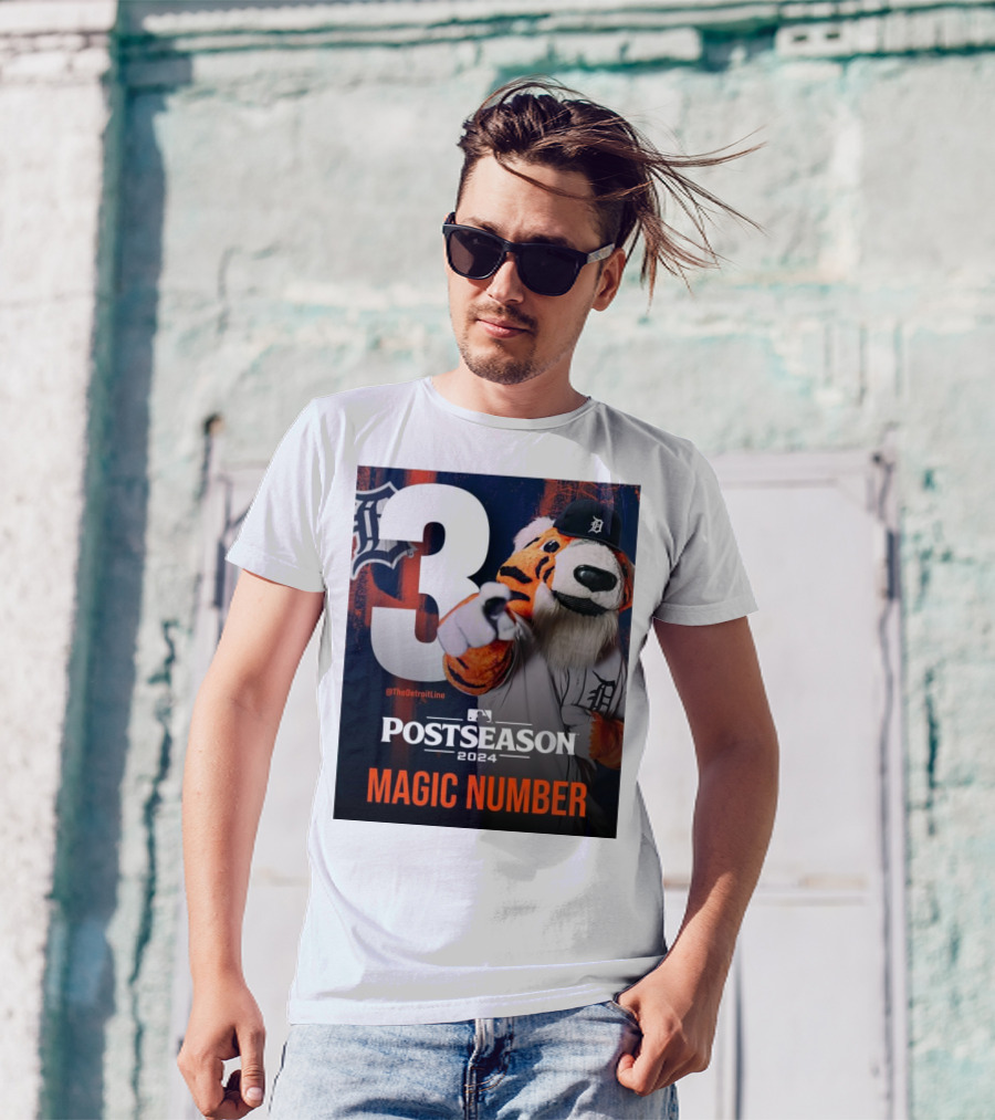 The Detroit Line Postseason 2024 Magic Number 3 Tiger Mascot T-Shirt