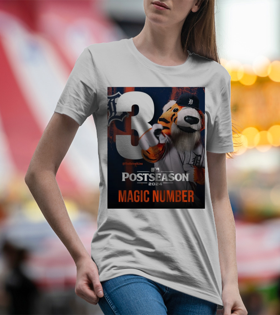 The Detroit Line Postseason 2024 Magic Number 3 Tiger Mascot T-Shirt