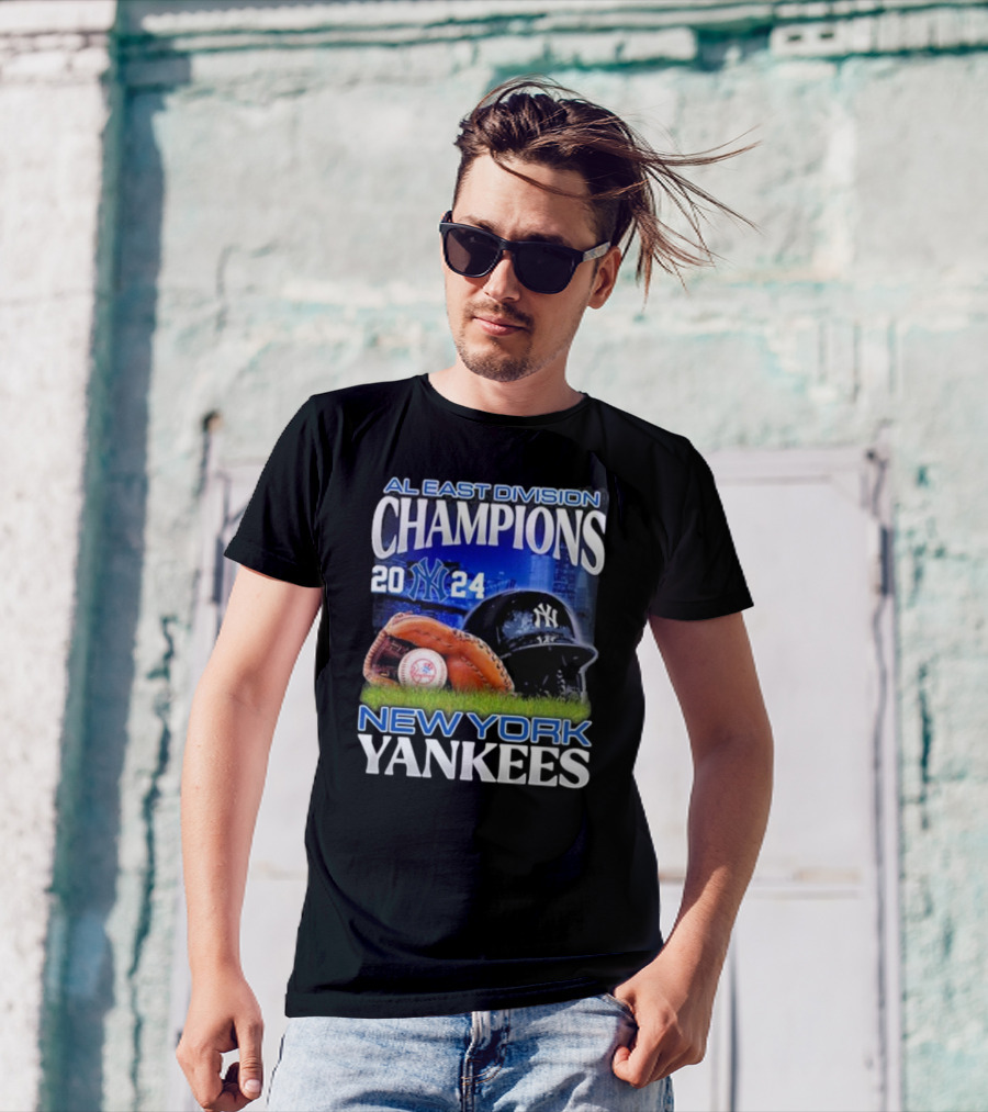 AL East Division Champions 2024 New York Yankees Yankees Helmet Baseball Glove Ball T-Shirt