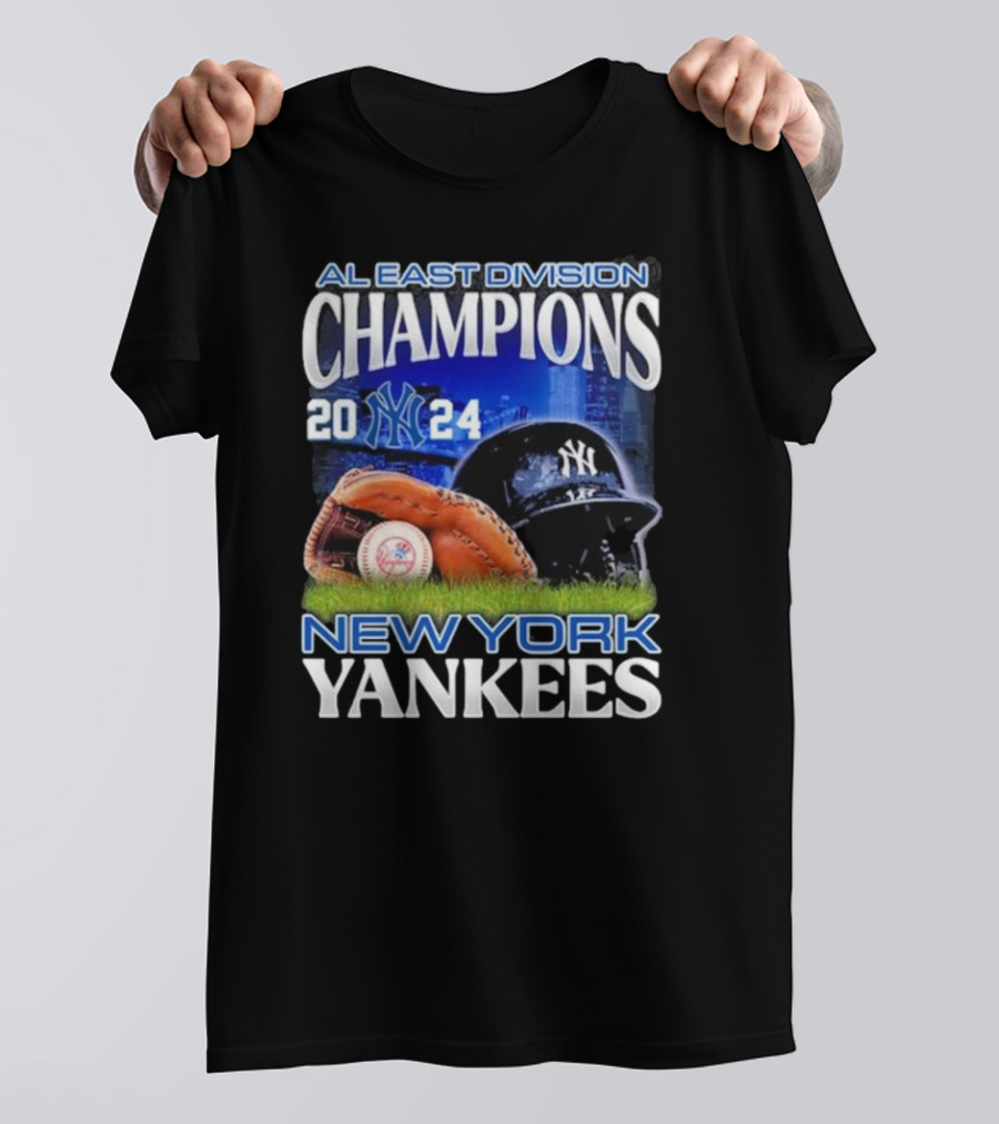 AL East Division Champions 2024 New York Yankees Yankees Helmet Baseball Glove Ball T-Shirt