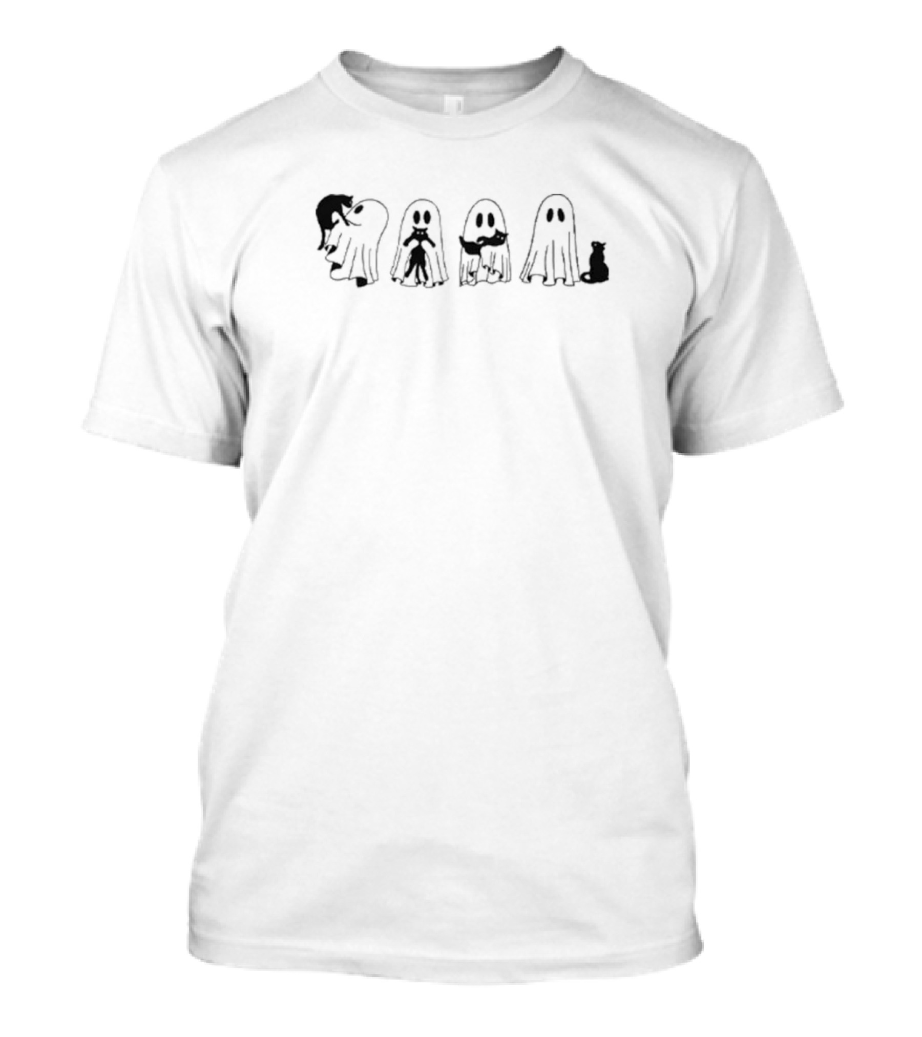Halloween Black Cat And Ghosts With Feline Friends T-Shirt