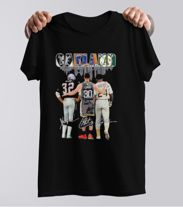 Oakland Marcus Allen Stephen Curry Rickey Henderson Signatures T-Shirt