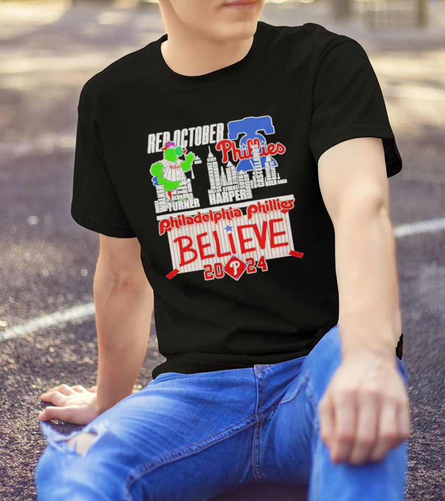 Red October Phillies Mascot NL East 2024 Philadelphia Phillies Believe Harper Turner T-Shirt