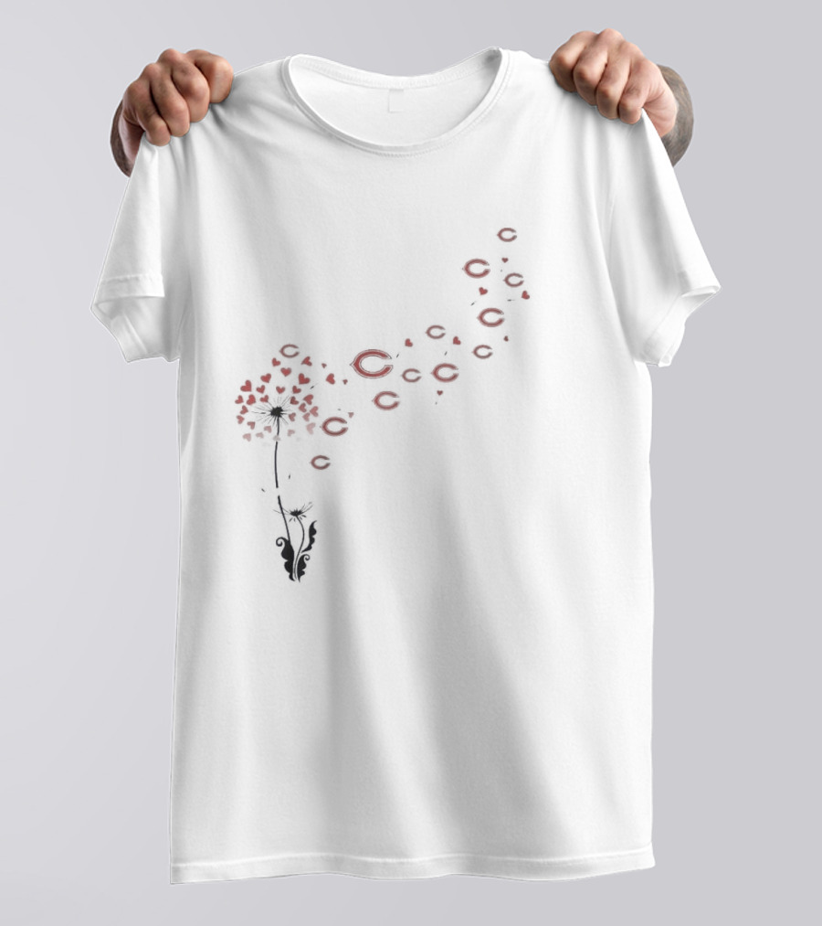 Chicago Bears Logo Dandelion Floral Pattern Black T-Shirt