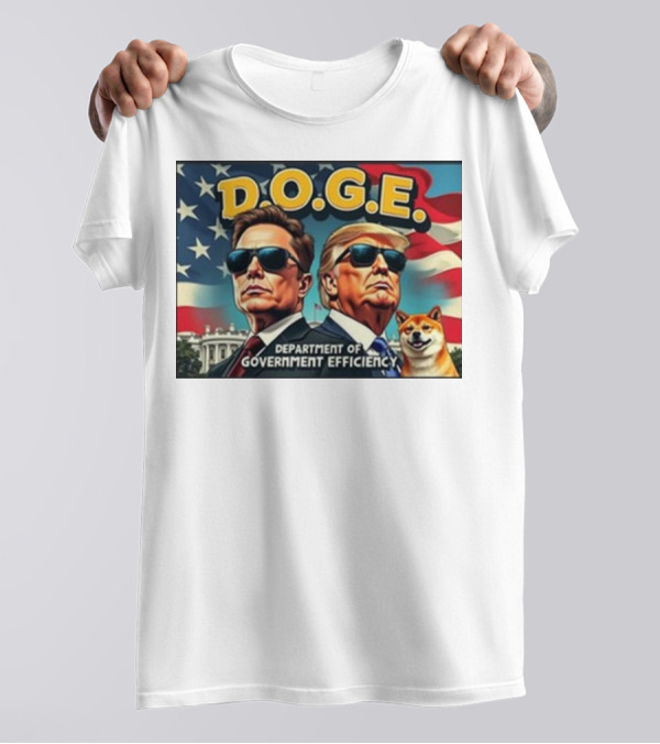 Doge Musk Trump D.O.G.E. Department Of Government Efficiency Retro Painting United States Flag T-Shirt