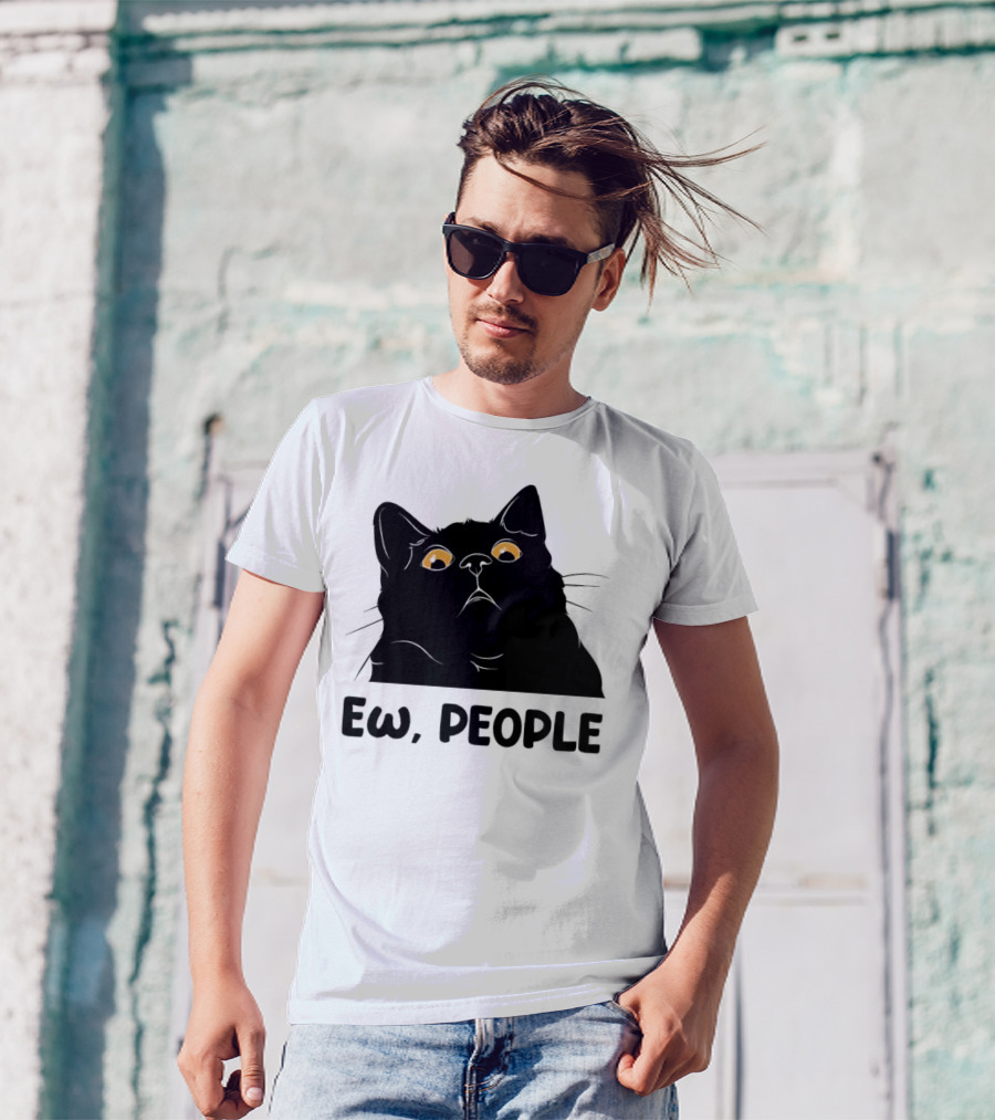 Ew People Cat Black Silhouette With Yellow Eyes T-Shirt