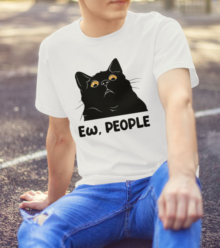 Ew People Cat Black Silhouette With Yellow Eyes T-Shirt