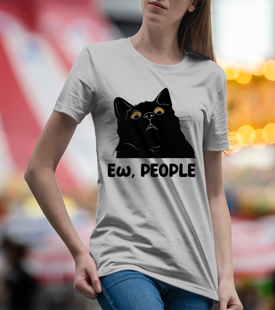 Ew People Cat Black Silhouette With Yellow Eyes T-Shirt