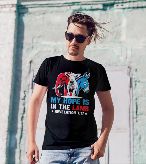 My Hope Is In The Lamb Revelation 7:17 Christian Humor Elephant Donkey T-Shirt