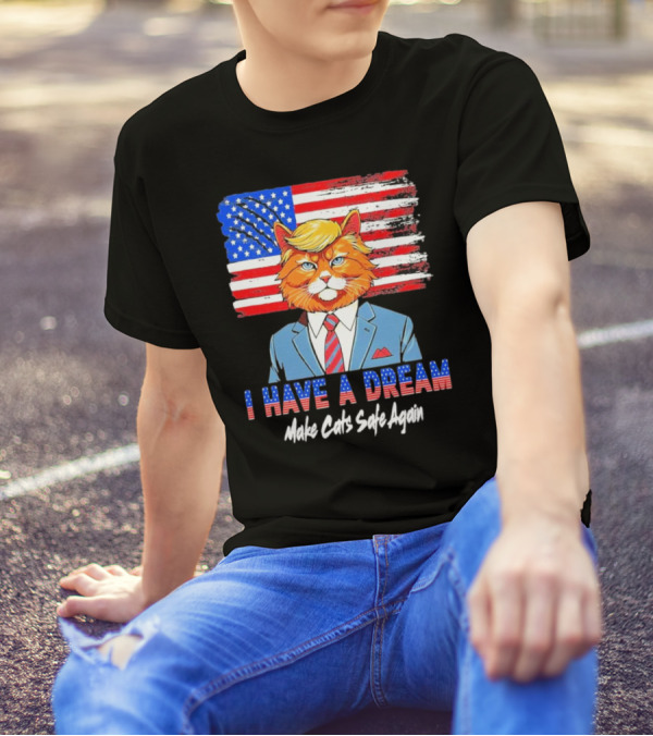 I Have A Dream Make Cats Safe Again Trump Cat 2024 American Flag Suit Tie T-Shirt