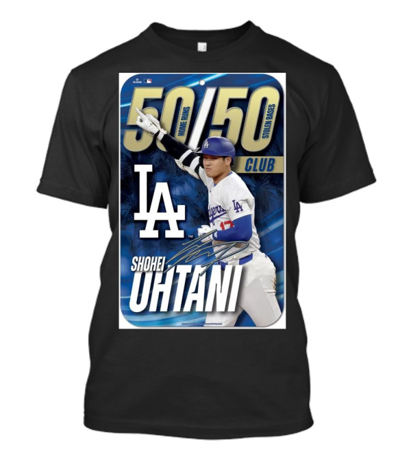 Los Angeles Dodgers MLB Shohei Ohtani 50/50 Club Home Runs Stolen Bases Signature T-Shirt