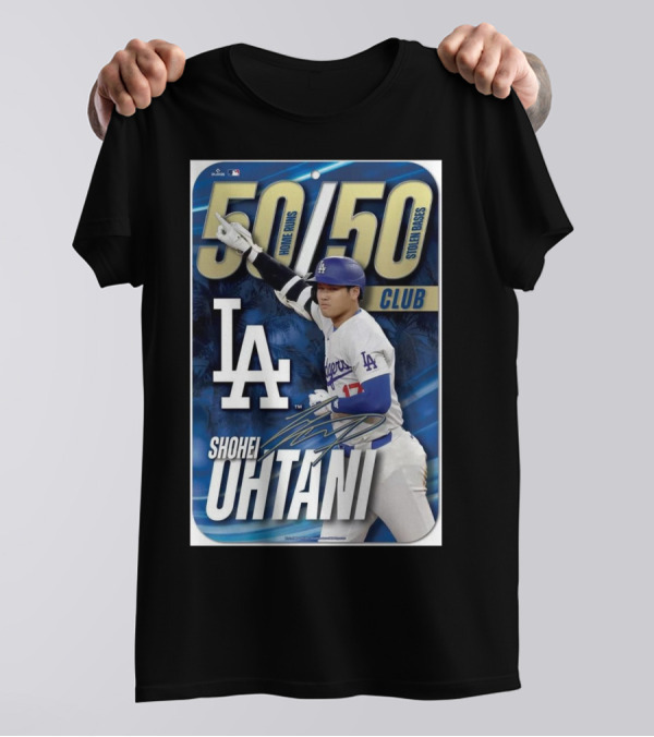 Los Angeles Dodgers MLB Shohei Ohtani 50/50 Club Home Runs Stolen Bases Signature T-Shirt