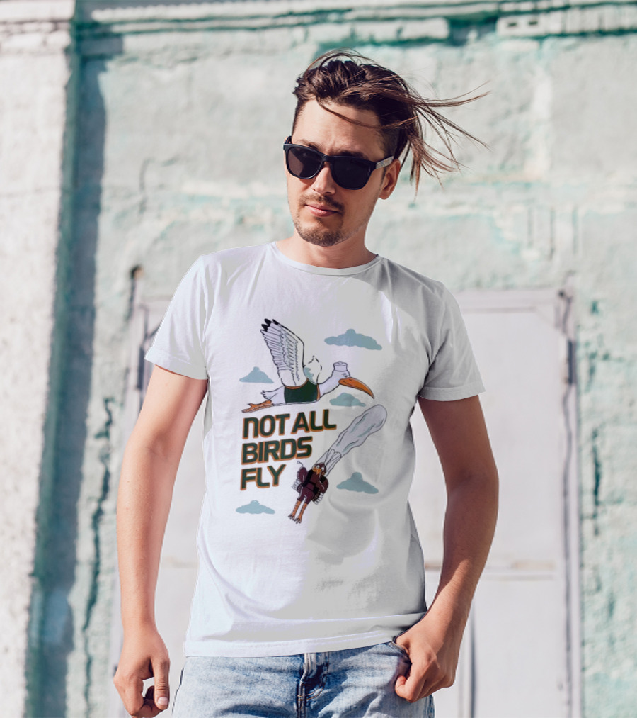 Miami Hurricanes Not All Birds Fly Ibis And Jetpack Seagull Clouds T-Shirt