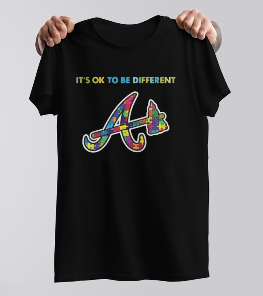 Atlanta Braves It’s Ok To Be Different Autism 2024 Puzzle Piece T-Shirt