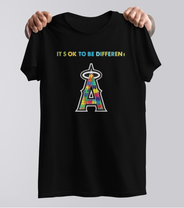 Los Angeles Angels Logo Puzzle Autism Awareness It’s Ok To Be Different T-Shirt