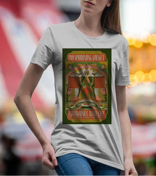 Performing Live September 28 2024 Raleigh NC My Morning Jacket Nathaniel Rateliff And The Night Sweats Coastal Credit Union Music Park At Walnut Creek T-Shirt
