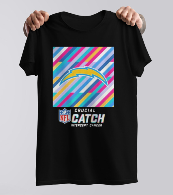NFL Crucial Catch Intercept Cancer Los Angeles Chargers 2024 Colorful Stripes T-Shirt