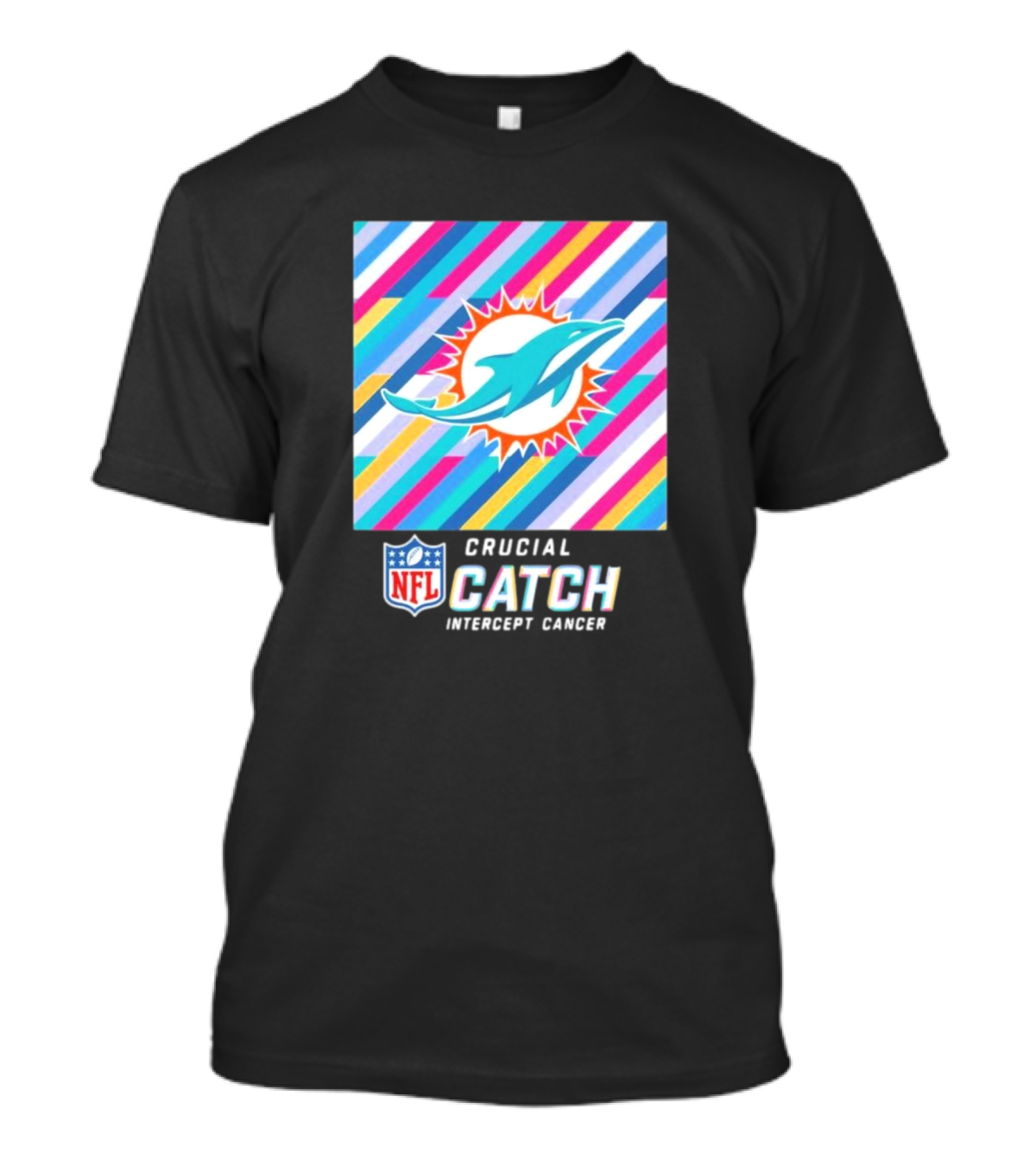 NFL Crucial Catch Intercept Cancer Miami Dolphins 2024 Striped T-Shirt