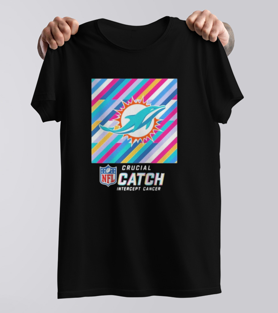 NFL Crucial Catch Intercept Cancer Miami Dolphins 2024 Striped T-Shirt