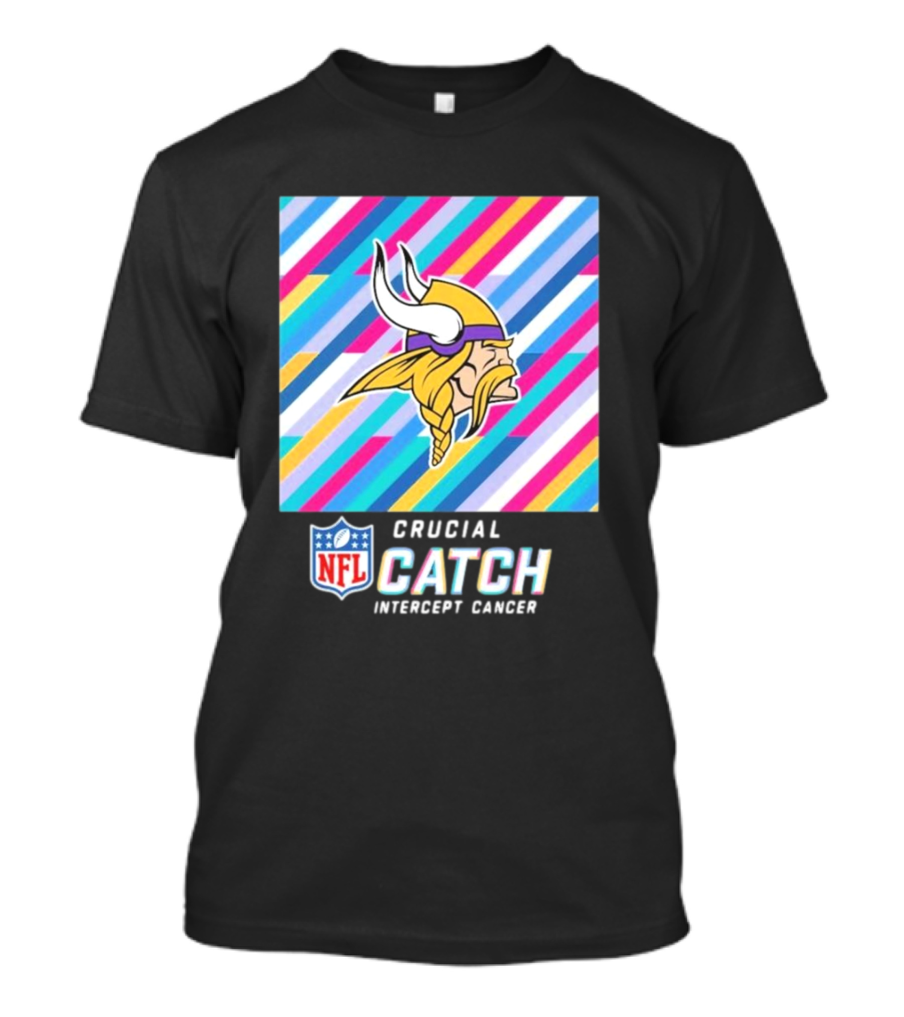 NFL Crucial Catch Intercept Cancer Minnesota Vikings 2024 Multicolor Stripes T-Shirt