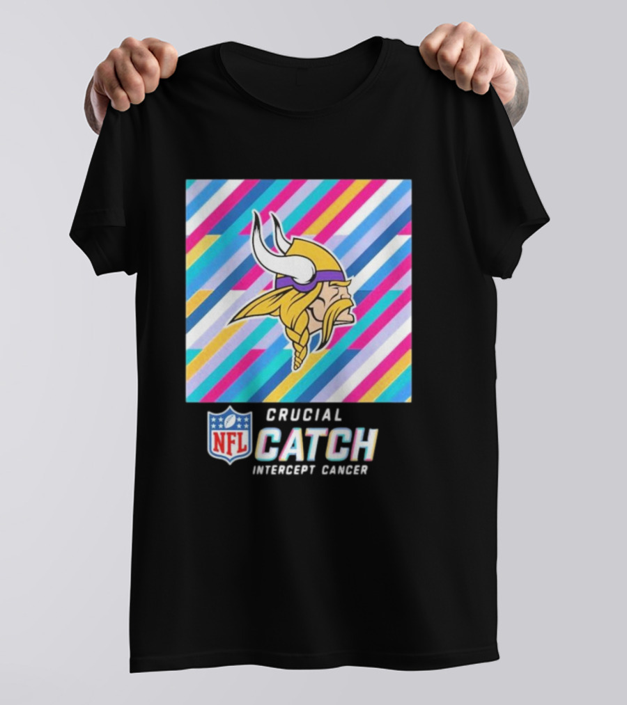 NFL Crucial Catch Intercept Cancer Minnesota Vikings 2024 Multicolor Stripes T-Shirt
