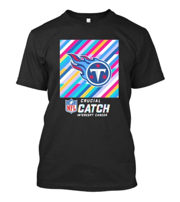NFL Crucial Catch Intercept Cancer Tennessee Titans 2024 Logo With Striped Color Background T-Shirt
