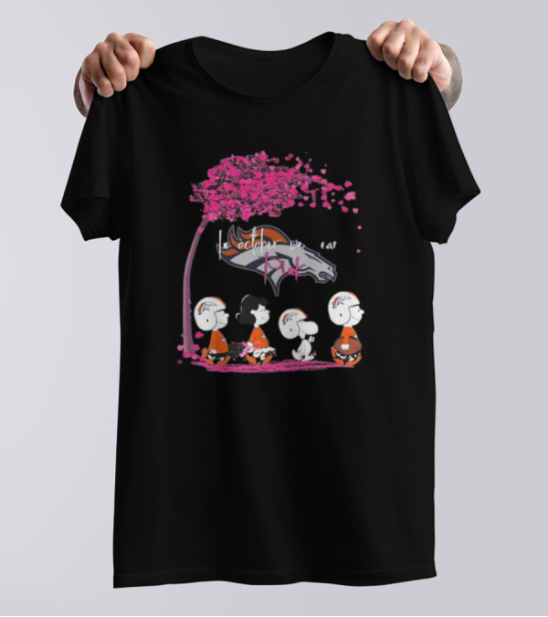 Peanuts Characters Denver Broncos In October We Wear Pink 2024 Football Sports T-Shirt