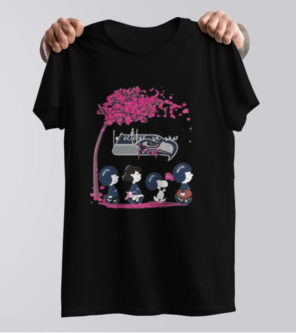Peanuts Characters Seattle Seahawks In October We Wear Pink T-Shirt
