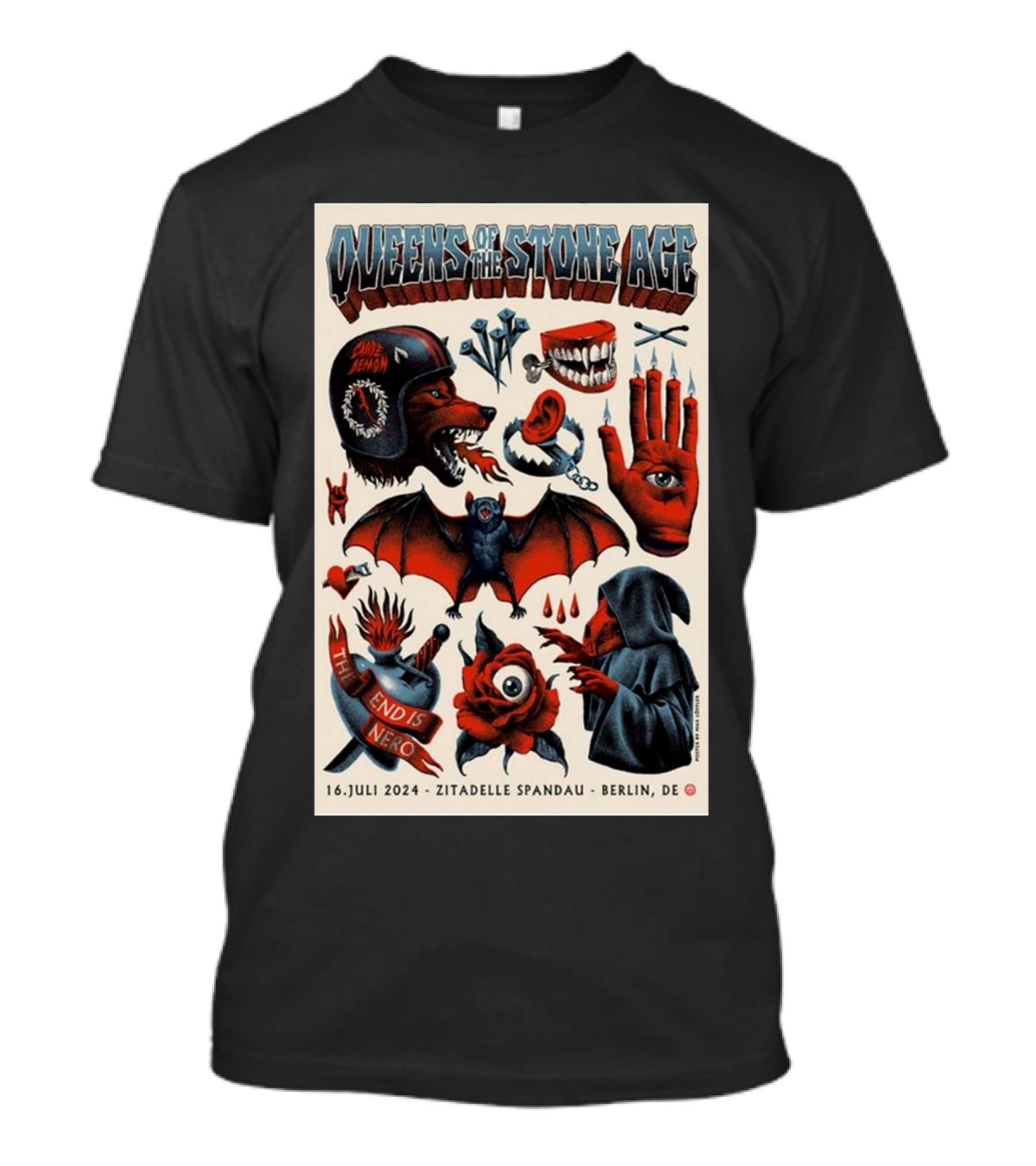 Queens Of The Stone Age 16 Juli 2024 Zitadelle Spandau Berlin DE The End Is Nero Tour T-Shirt