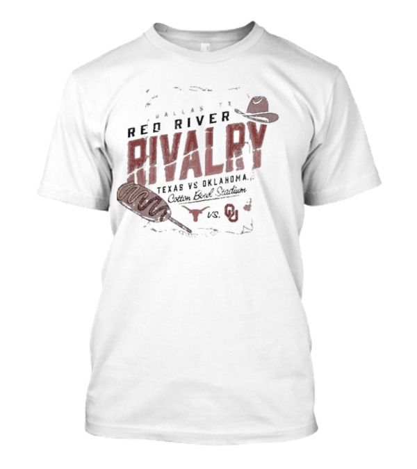 Dallas TX Red River Rivalry Texas Vs Oklahoma Cotton Bowl Stadium Corn Dog Match Up Texas Longhorns Vs Oklahoma Sooners T-Shirt