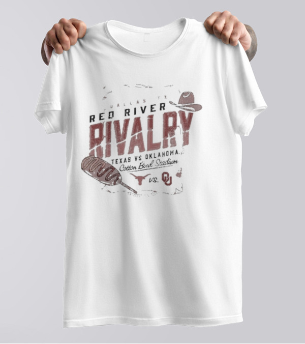 Dallas TX Red River Rivalry Texas Vs Oklahoma Cotton Bowl Stadium Corn Dog Match Up Texas Longhorns Vs Oklahoma Sooners T-Shirt