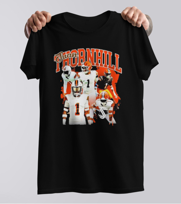 Juan Thornhill Football Player Orange And Black Action Collage T-Shirt