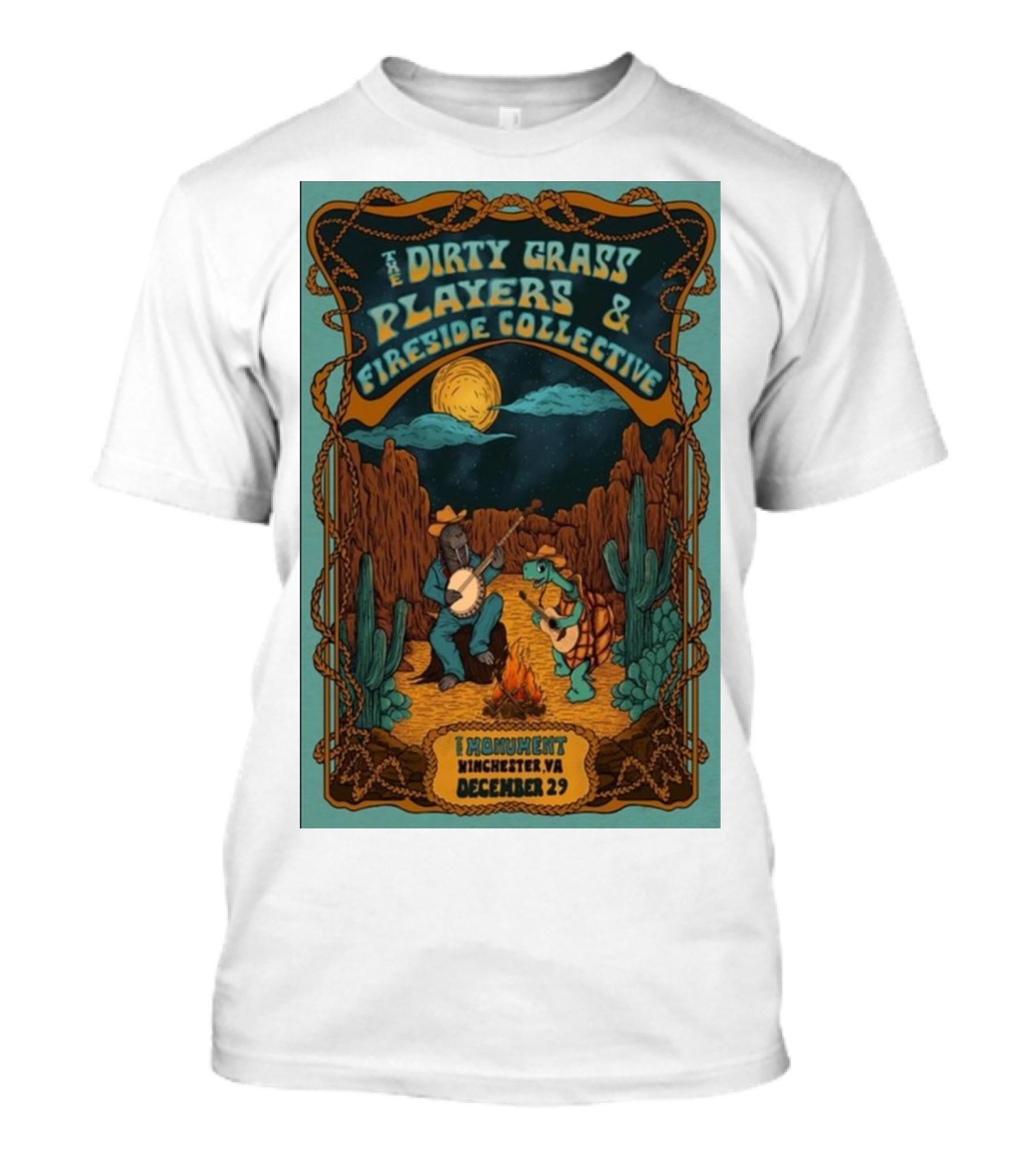 The Dirty Grass Players And Fireside Collective December 29 The Monument Winchester VA Desert Jam Session Night Under Moon T-Shirt