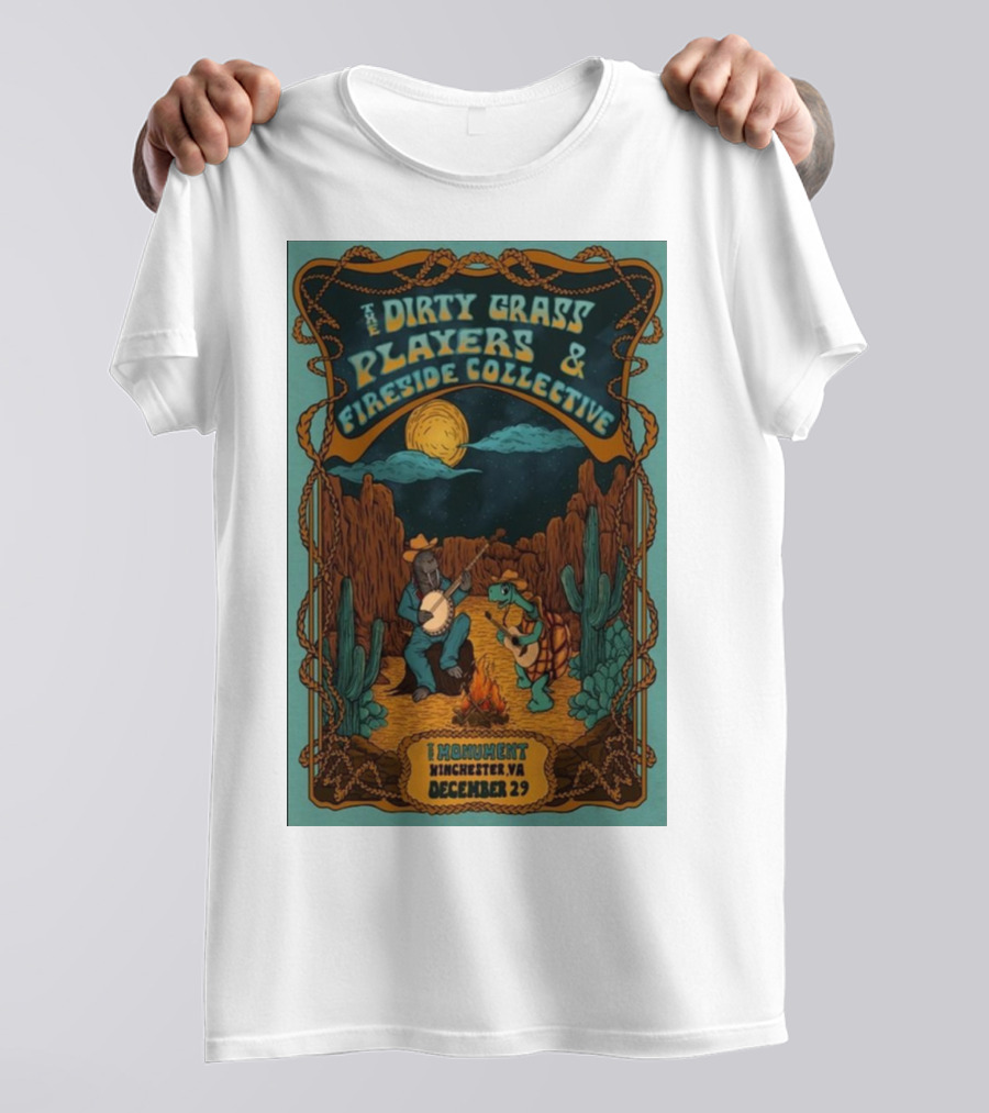 The Dirty Grass Players And Fireside Collective December 29 The Monument Winchester VA Desert Jam Session Night Under Moon T-Shirt