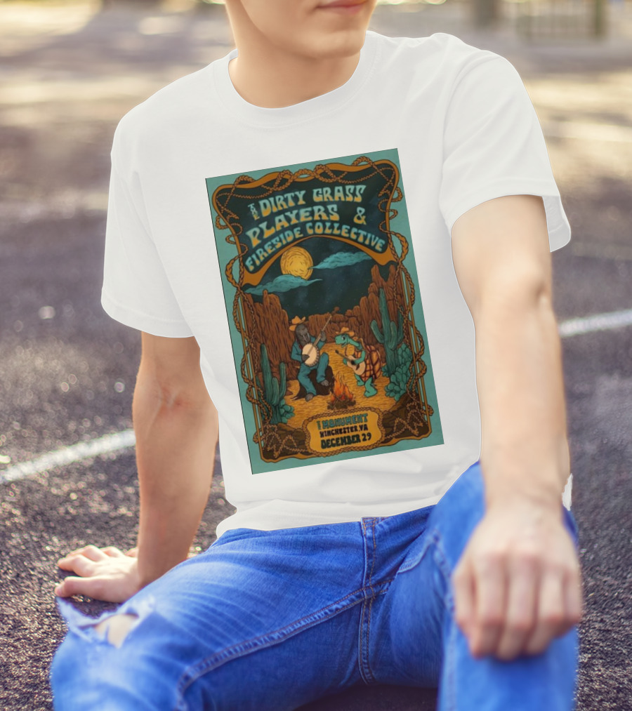 The Dirty Grass Players And Fireside Collective December 29 The Monument Winchester VA Desert Jam Session Night Under Moon T-Shirt