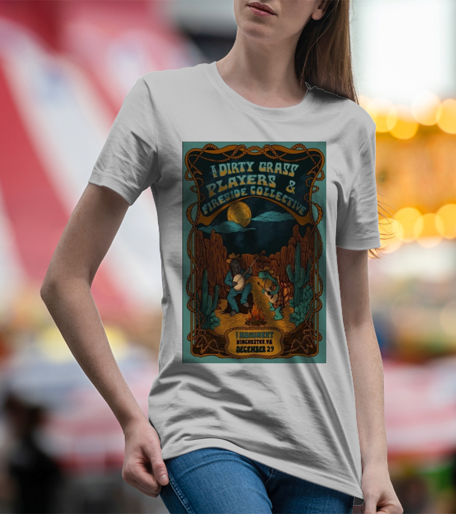 The Dirty Grass Players And Fireside Collective December 29 The Monument Winchester VA Desert Jam Session Night Under Moon T-Shirt