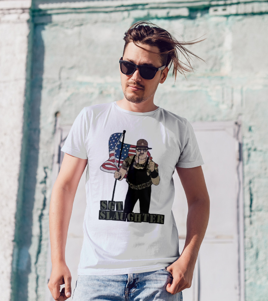 Sgt Slaughter American Flag Character Holding Flag T-Shirt