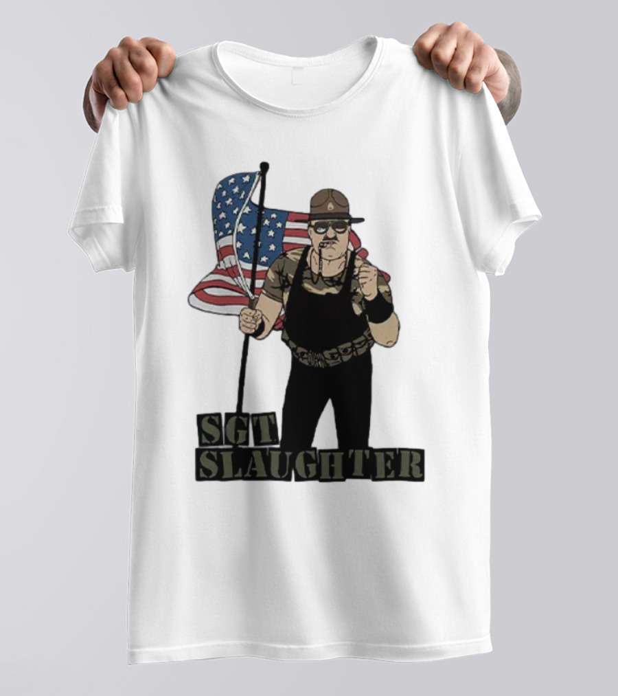Sgt Slaughter American Flag Character Holding Flag T-Shirt