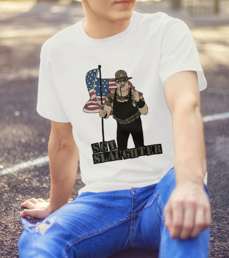 Sgt Slaughter American Flag Character Holding Flag T-Shirt