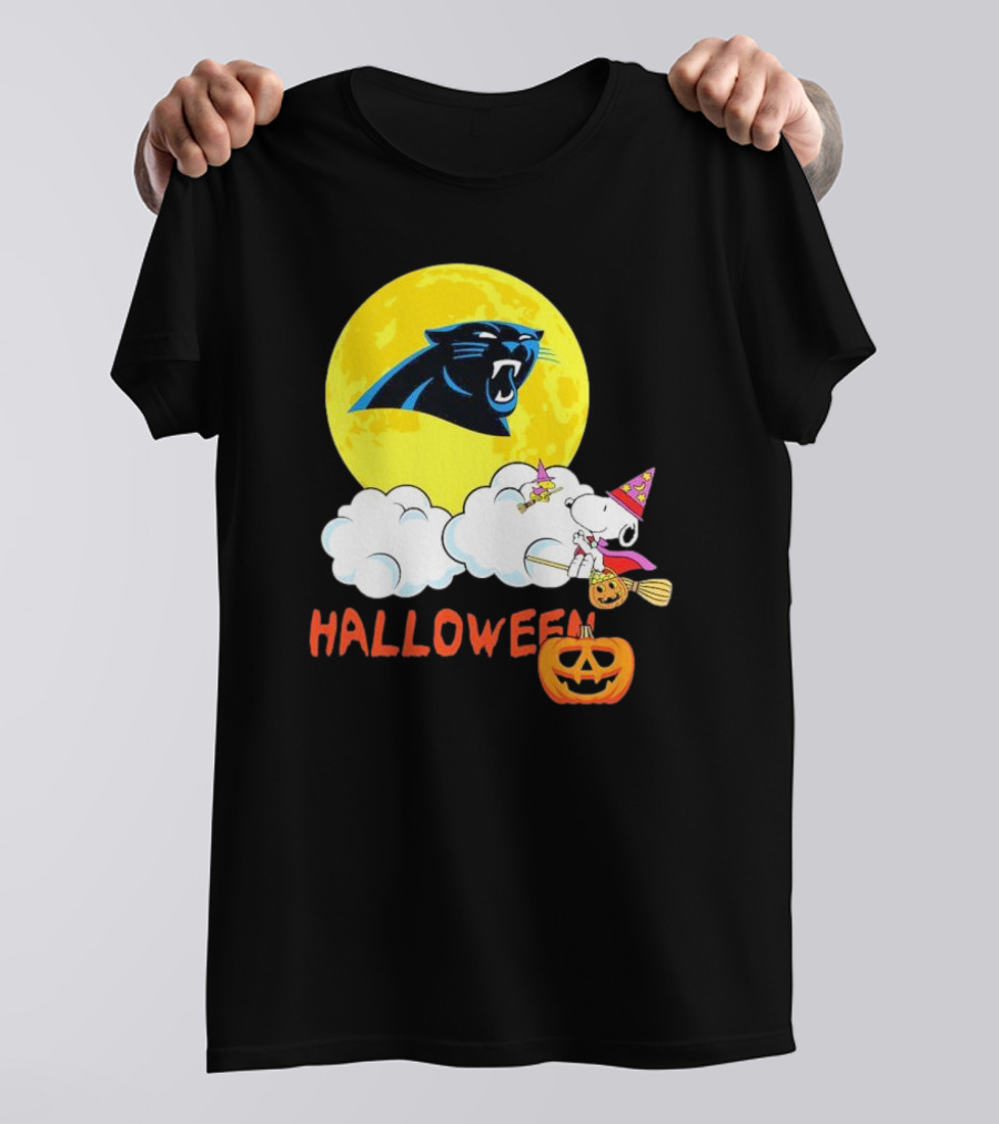 Snoopy Carolina Panthers NFL Halloween 2024 Moon Pumpkin T-Shirt