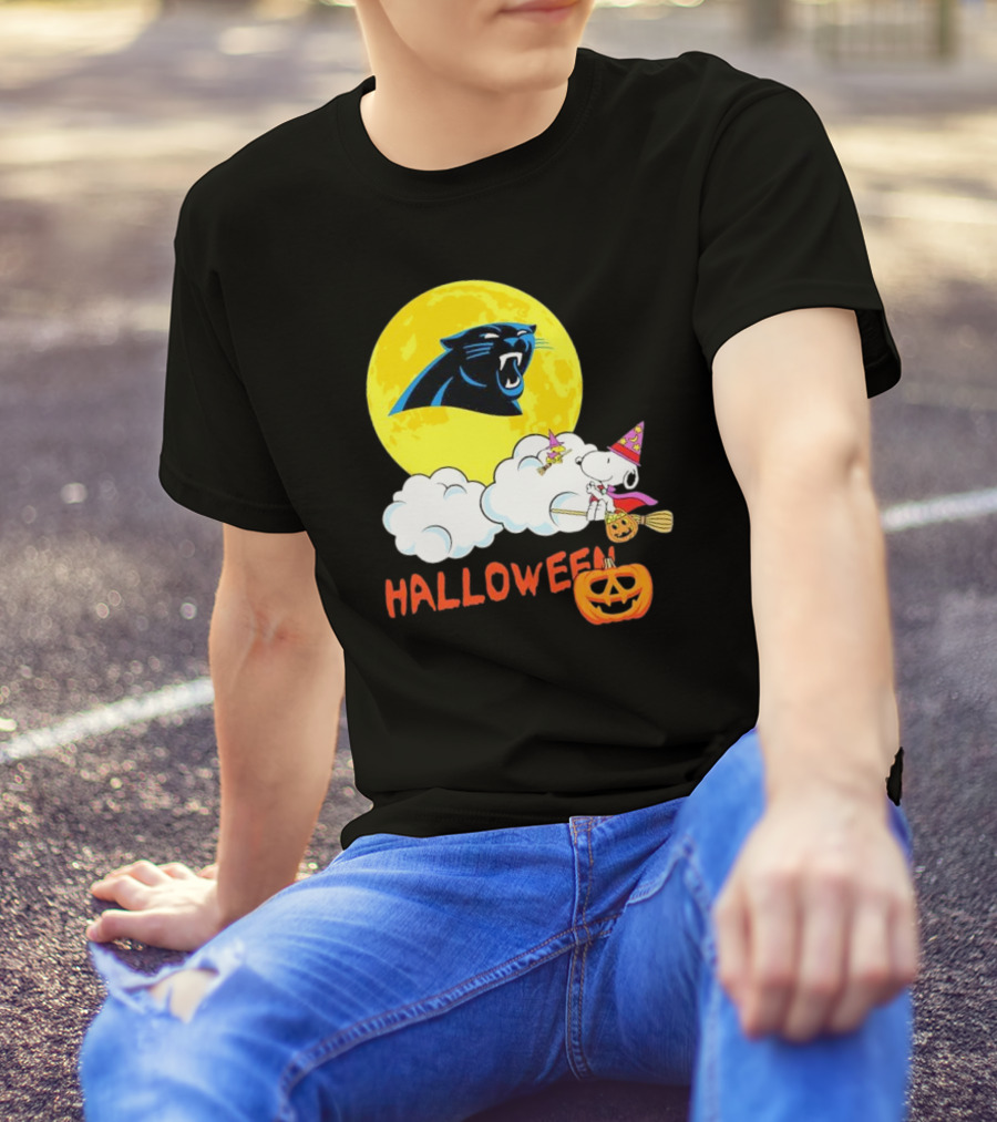 Snoopy Carolina Panthers NFL Halloween 2024 Moon Pumpkin T-Shirt