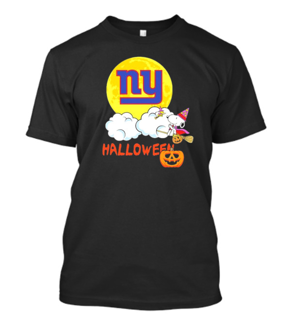 Snoopy New York Giants NFL Halloween 2024 Flying Witch With Pumpkin And Moon T-Shirt