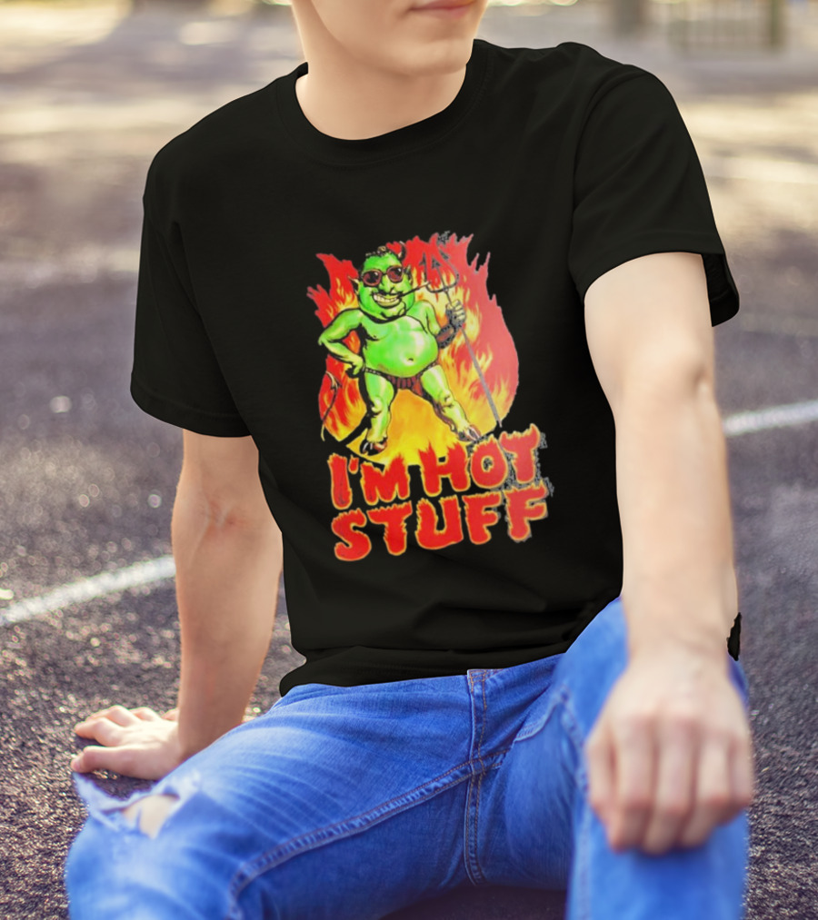 I’m Hot Stuff Devil With Pitchfork And Flames T-Shirt