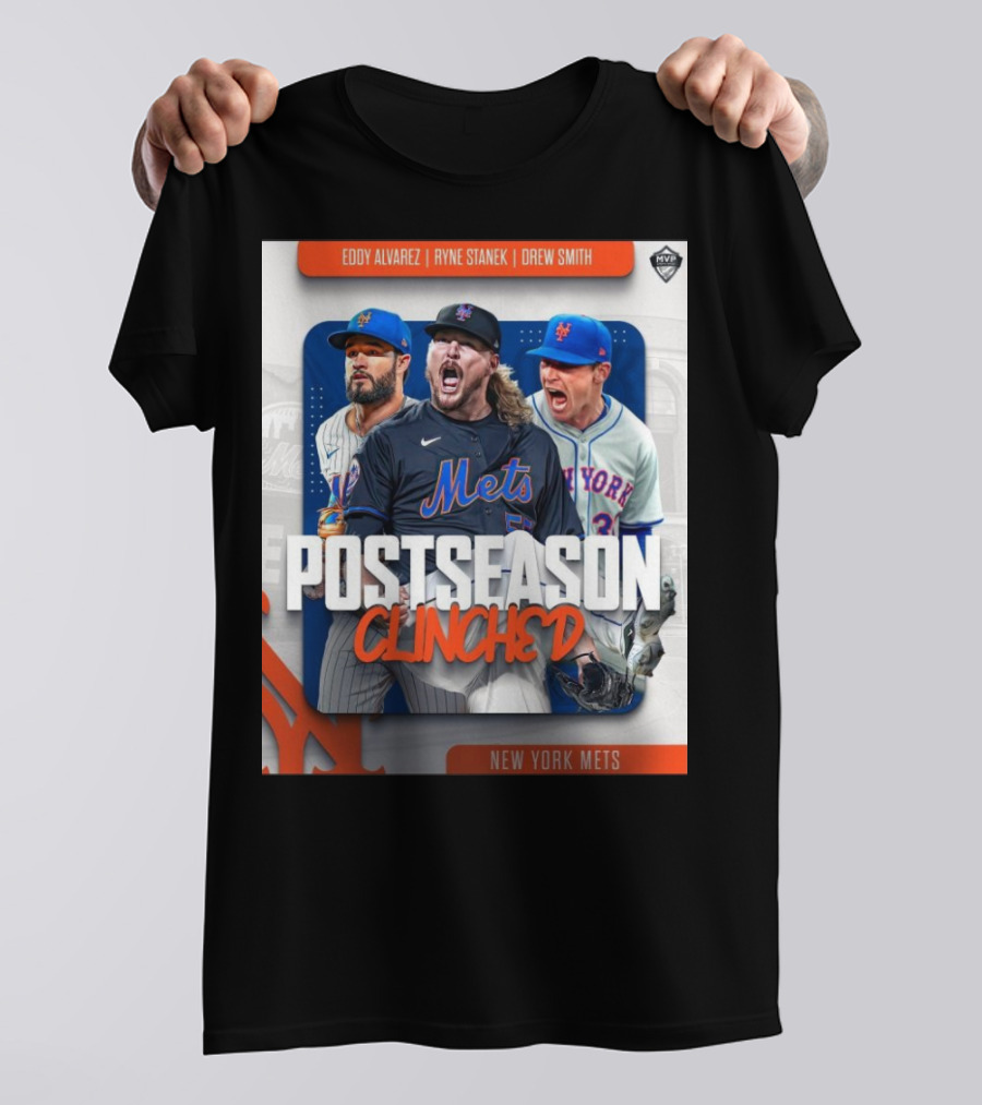New York Mets Postseason Clinched 2024 Eddy Alvarez Ryne Stanek Drew Smith T-Shirt