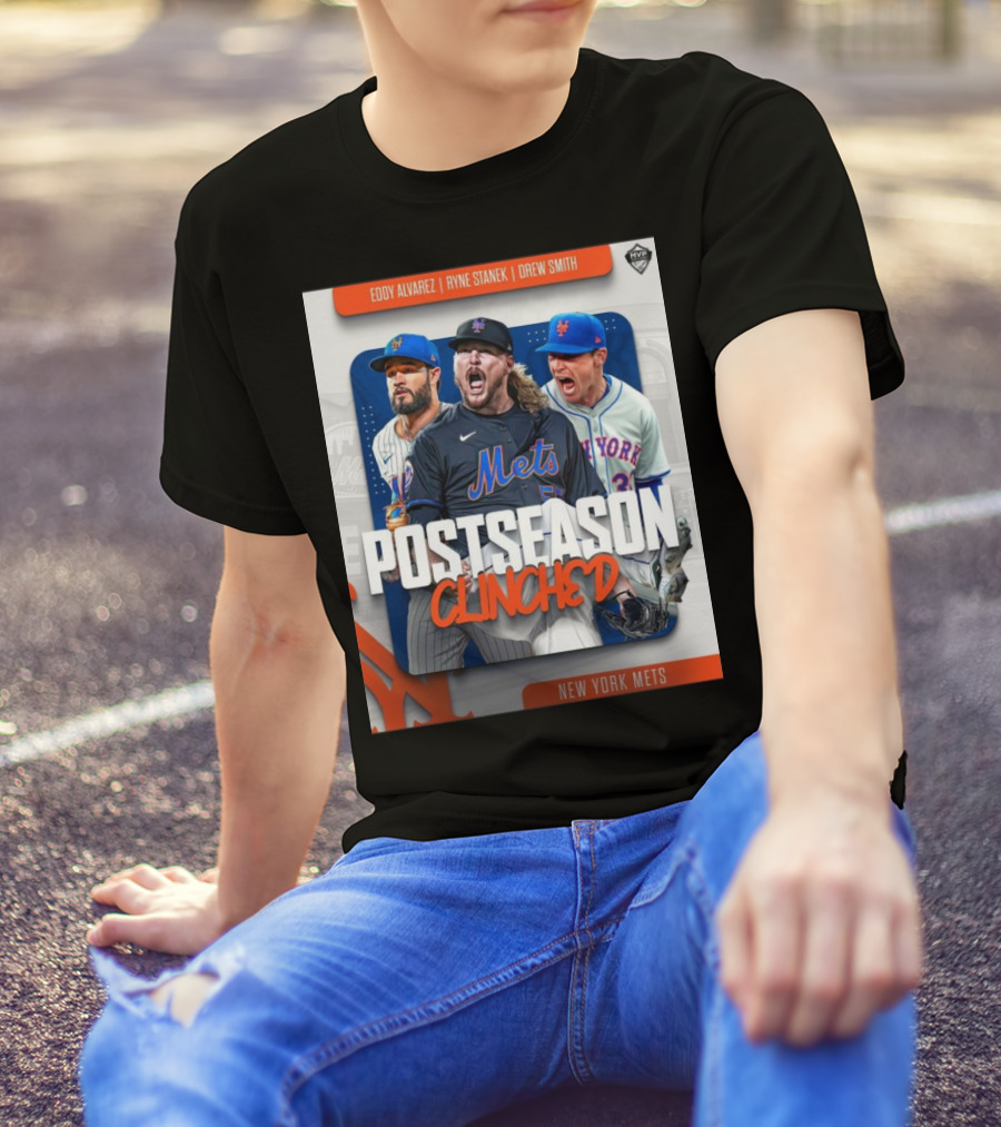 New York Mets Postseason Clinched 2024 Eddy Alvarez Ryne Stanek Drew Smith T-Shirt
