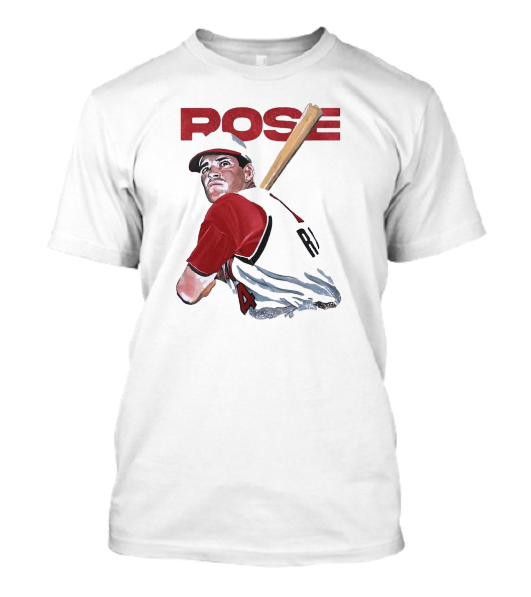 Pete Rose Baseball Bat Portrait Iconic Red Jersey T-Shirt