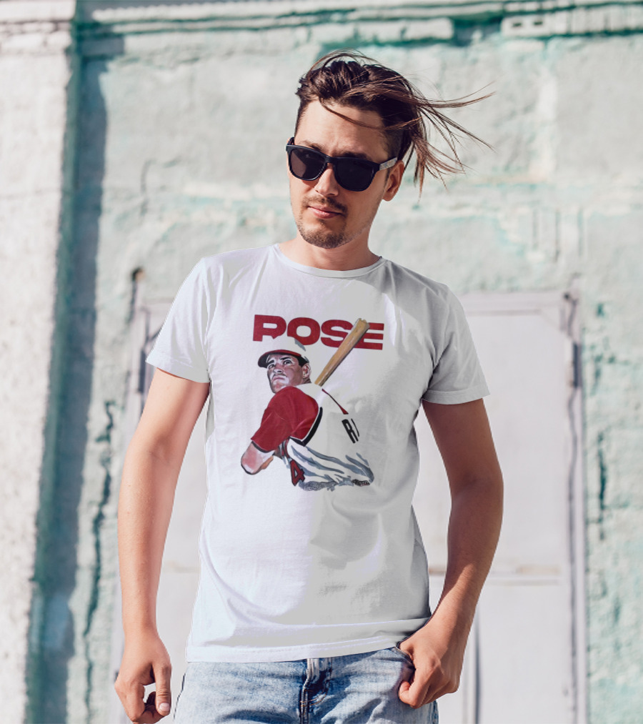 Pete Rose Baseball Bat Portrait Iconic Red Jersey T-Shirt