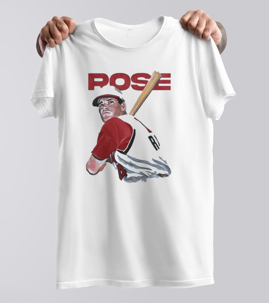 Pete Rose Baseball Bat Portrait Iconic Red Jersey T-Shirt