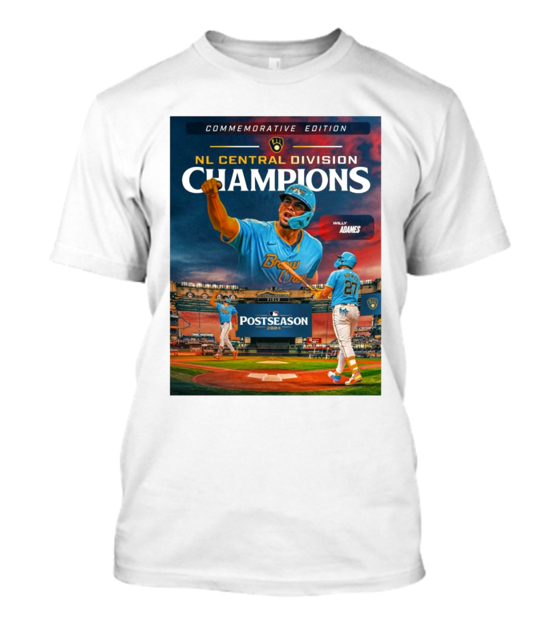 Willy Adames NL Central Division Champions 2024 Postseason Commemorative Edition T-Shirt